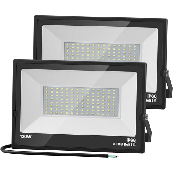 120 LED outdoor hardwired 2-pack, bright 120 equivalent 24000 safety lights outdoor fixtures, waterproof 66, 6000 daylight white point source outdoor floodlights, suitable for backyard house