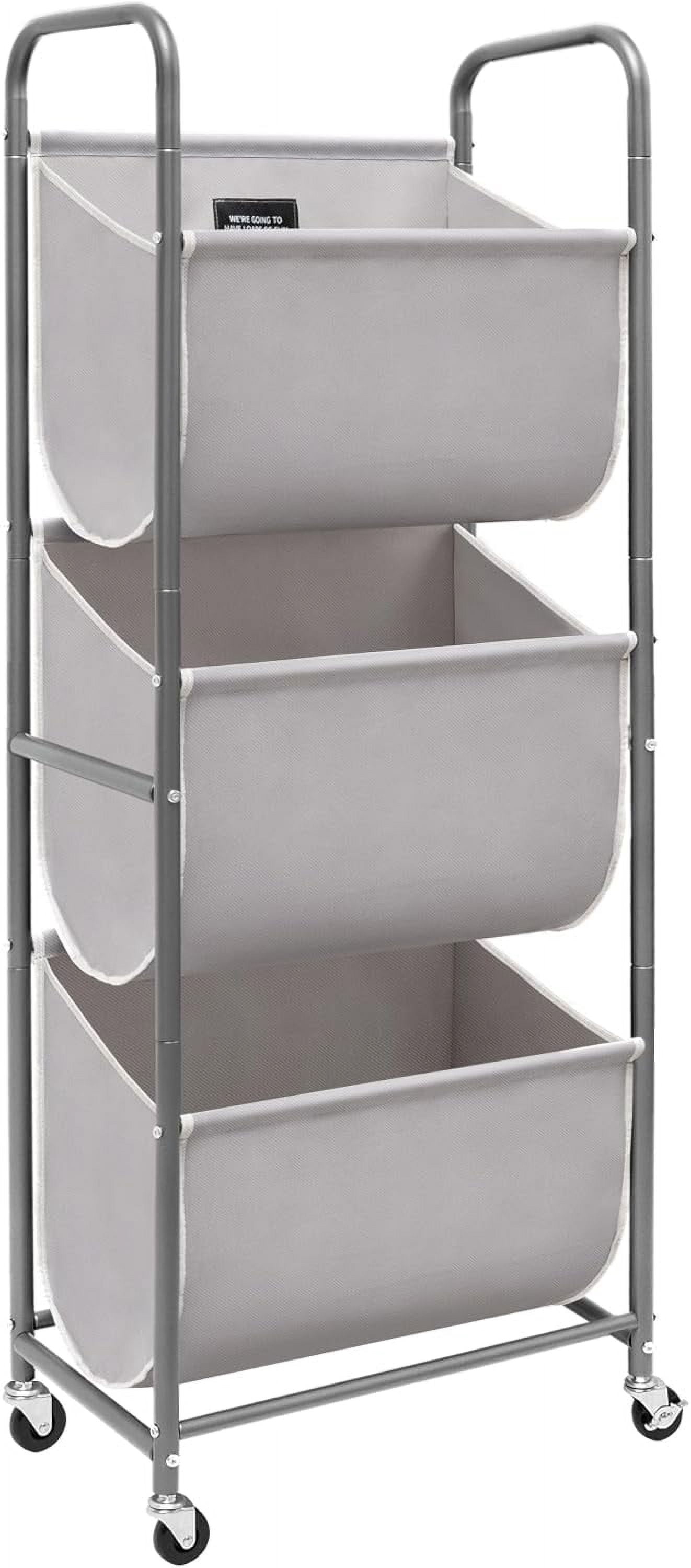 120 Liters Vertical Rolling Laundry Hamper, 3 Section Laundry Sorter with Wheels and 2 Breaks, 3-tier Laundry Baskets for Small Space, Dorm, Laundry Room, Closet, Bathroom, Gray 3-tier