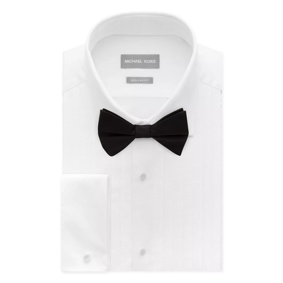 $120 Michael Kors Mens Dress Shirt Pre-Tied Silk Bowtie Set, White, L/16.5/32-33