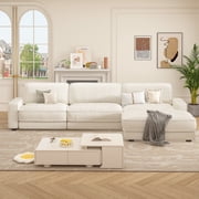 120" Modern Modular Sectional Sofa, Large L-Shaped Cloud Couch with Deep Seats, Luxury Chenille Fabric Living Room Furniture, Beige