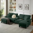 thumbnail image 1 of 120" Modular Corduroy Sectional Sofa Bed with Storage, Modern U-Shaped Design, 4-Seater, Perfect for Living Room, Apartment, or Lounge, Featuring Cup Holders for Added Convenience (Green), 1 of 11