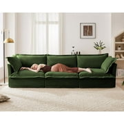 120" Modular Sectional Sofa, 3 Seater Comfy Cloud Couch, Upholstered Deep Seat Sofa with 2 Pillows & Removable Washable Covers, Modern Chenille Sofa Couches for Living Room, Apartment, Green
