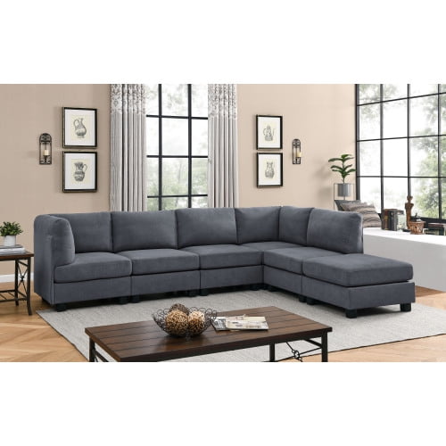 120" Modular Sectional Sofa, 6 Seat Polyester Upholstered Couch with Removable Cushions, Customizable Modular Lounge Sofa for Living Room, Family Room, Apartment and Entertainment Space, Dark Gray