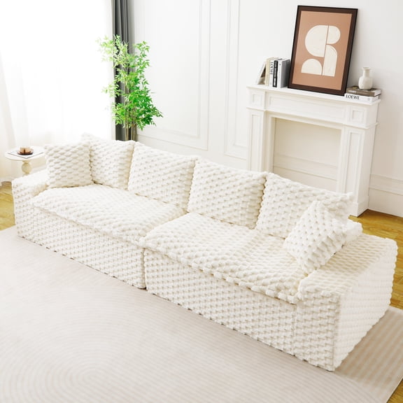 120" Modular Sectional Sofa, Comfy Cloud Couch with 4 Pillows, Flexible Arrangement, Boneless Loveseat Sofa with Wide Armrestfor Apartment, Living Room, Office, White