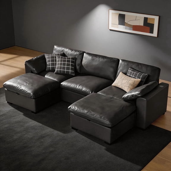 120" Oversized U-Shaped Cloud Sectional Sofa with Storage Ottoman, Down-Filled Deep Seat, Solid Wood Frame, Tool-Free Assembly for Living Room