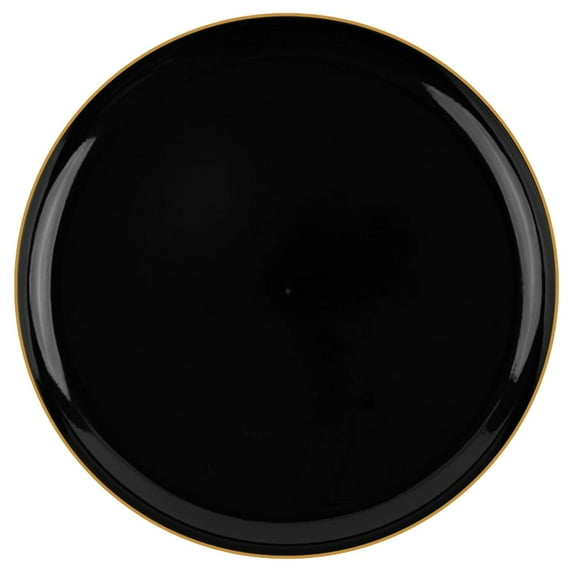 (120 PACK) EcoQuality 6.3" inch Round Black Plastic Plates with Gold Rim Design - Disposable China Like Party Plates, Heavy Duty Dessert Plates, Dinner Plate, Salad, Wedding, Serveware