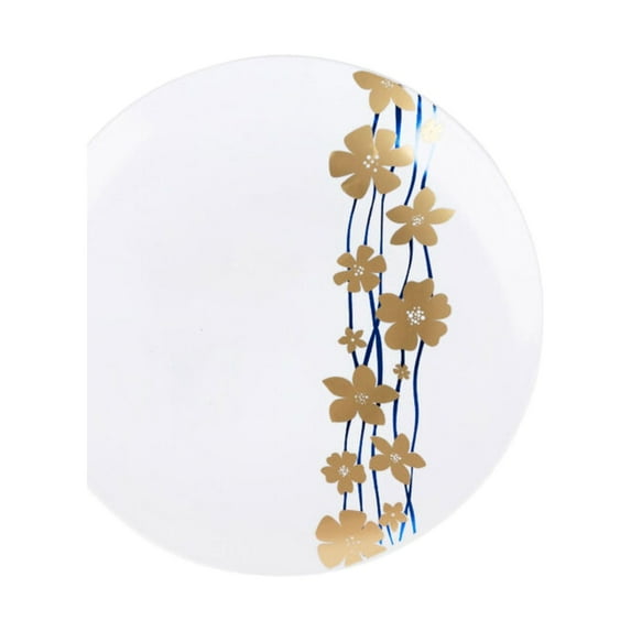 (120 PACK) EcoQuality 6" inch Round White Plastic Plates with Blue and Gold Vine Design - Disposable China Like Party Plates, Heavy Duty Dessert Plates, Salad Plate, Dinners, Wedding, Serveware