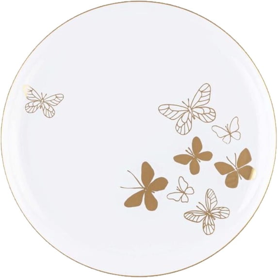 (120 PACK) EcoQuality 6" inch Round White Plastic Plates with Gold Butterfly Design - Disposable China Like Party Plates, Small Heavy Duty Dessert Plates, Salad Plate, Dinner, Wedding, Serveware