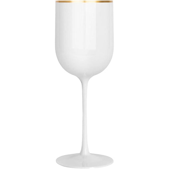 (120 PACK) EcoQuality Plastic White Wine Glasses with Gold Rim - 12 oz Wine Glass with Stem, Disposable Shatterproof Wine Goblets, Reusable, Elegant Drink Cups Tumbler for Weddings, Party, Receptions