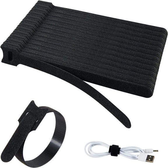120 PCS 8 Inch Reusable Cable Ties,Fastening Cord Organization Straps Adjustable,Cord organizer Ties with Hook and Loop,for Computer/TV/Electronics(Black)