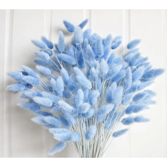 120 PCS Blue Dried Pampas Grass Decor, 17-inch Pompas Floral, Dry Flowers for Decoration, Pampas Grass in Bulk Tall, Blue Bunny Tails Dried Flowers for Boho Wedding Decor