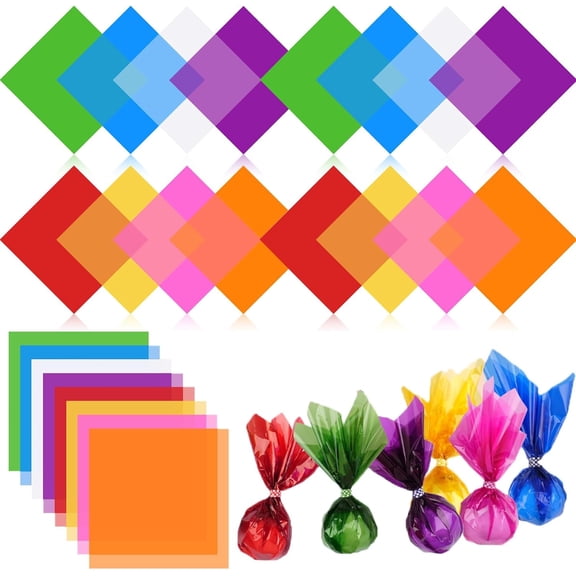 120 PCS Cellophane Sheets, Cello Sheets, Cellophane Paper Sheets, Colored Cellophane Wrap, Transparent Plastic Sheets for DIY Crafts Project, Art, Lights, Window Decoration7.5x7.5 Inches)