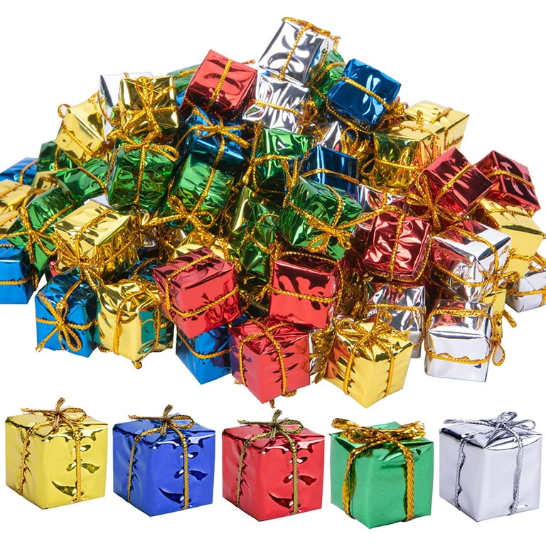 120 PCS Christmas Shiny Mini Boxes Ornaments, Assorted Colors Metallic Foil  Wrapped Ornaments Decoration Boxes for Christmas Tree Hanging Decoration 