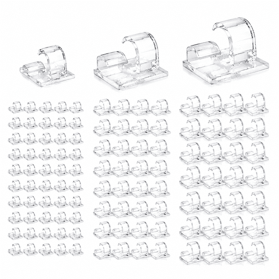 120 PCS Clear Adhesive Cable Clips for Cord Management, Wire Organizer Clips for Wall Desk Car & String Lights, Small Medium Large Cord Holder Clips for Home Office Indoor Outdoor