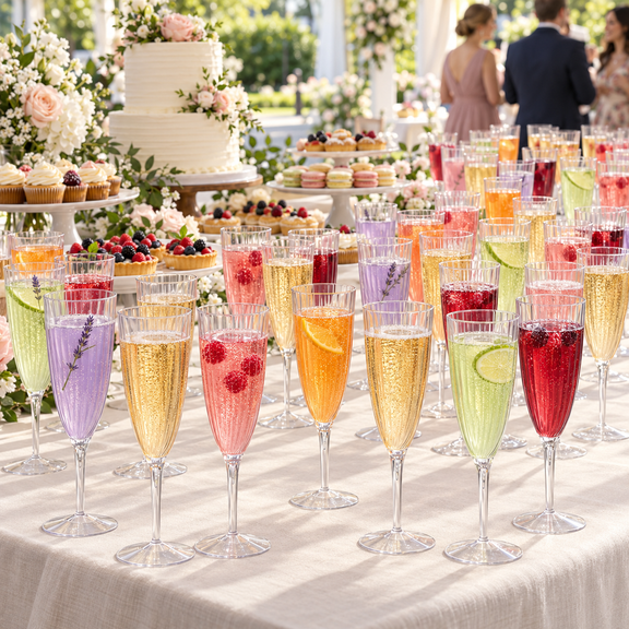120 PCS Clear Spiral Plastic Champagne Flutes 6 oz Disposable Stemmed Cups for Wedding Receptions, Banquets, Christmas Parties & Dessert Tables