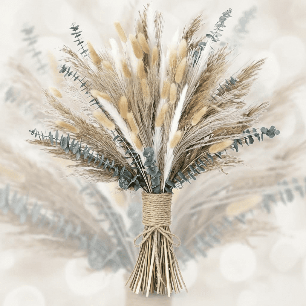120 PCS Dried Pampas Grass Bouquet, Natural Reed Grass and Dried Flowers for Boho Wedding, Home Table, Rustic Farmhouse Decor (Light Brown)