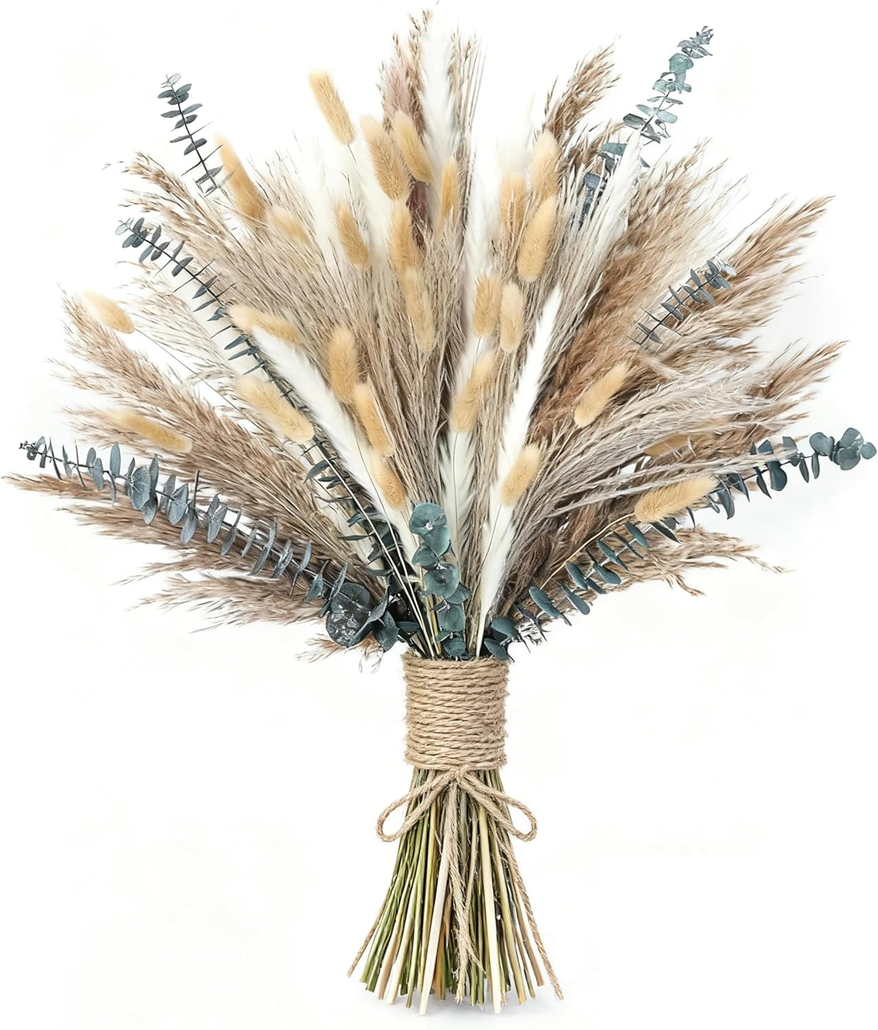 120 PCS Dried Pampas Grass, Flowers, Reed Grass Bouquet for Bohemian Flowers Home Table Wedding Decoration, Rustic Farmhour.(Light Brown)