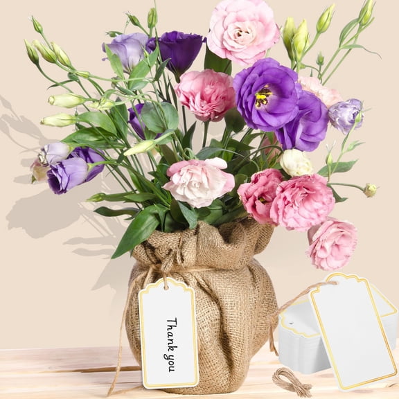 120 PCS Gift Tags with String Gold Foil Metallic Gift Tags,3.5''×2'' Writable Blank Tag for Gift Bags Valentine's Day Mother's Day Wedding DIY Craft Project Stocking Stuffers Blank Tags for Presents