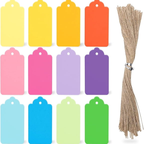 120 PCS Gift Tags with String Attached, 2x4 inches inch Colored Gift Tags for Presents DIY Crafts Clothes Holiday Wedding Party Favors
