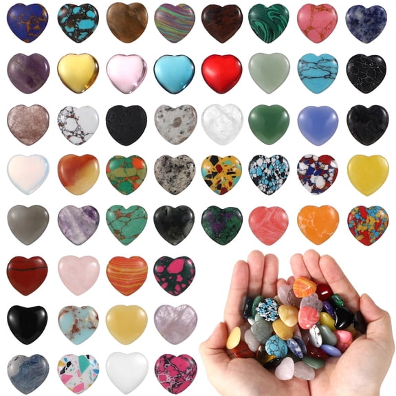 120 PCS Heart-Shaped Natural Stones, 0.8 in Crystal Stones Bulk, Assorted Gemstone Worry Rocks for Yoga Meditation, Pocket Carry, Jewelry DIY, Chakra Balancing, Wedding or Home Decor
