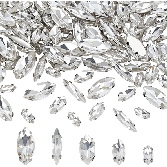 120 PCS Horse Eye Sew on Rhinestones 5 Sizes Glass Rhinestone with Platinum Brass Settings Color Rhinestones Charms for Bridal Dresses Costumes DIY Crafts