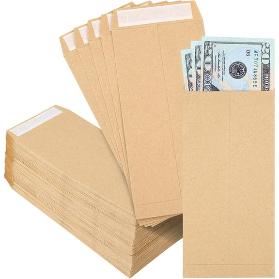 120 PCS Money Envelopes for Cash Kraft Paper, 6.5x3.2 Small Cash Envelopes for Self-Adhesive, Money Saving Challenge Coin Envelopes for Coin, Check, Budget, Small Item Organizer
