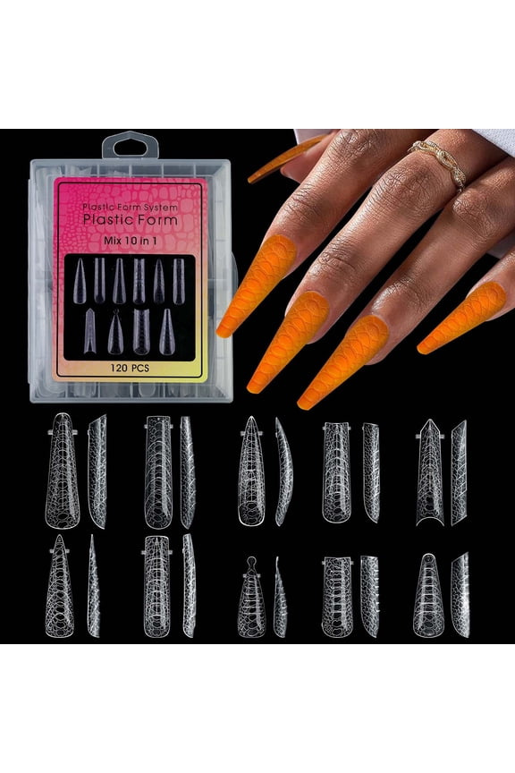 120 PCS Nail Dual Forms for Polygel, Nail Forms for Builder Gel, 10 Sizes Extension Acrylic Nail Molds Sets, Reusable Polygel Forms False Nail Tips for Manicure Nail Art Design Salon DIY