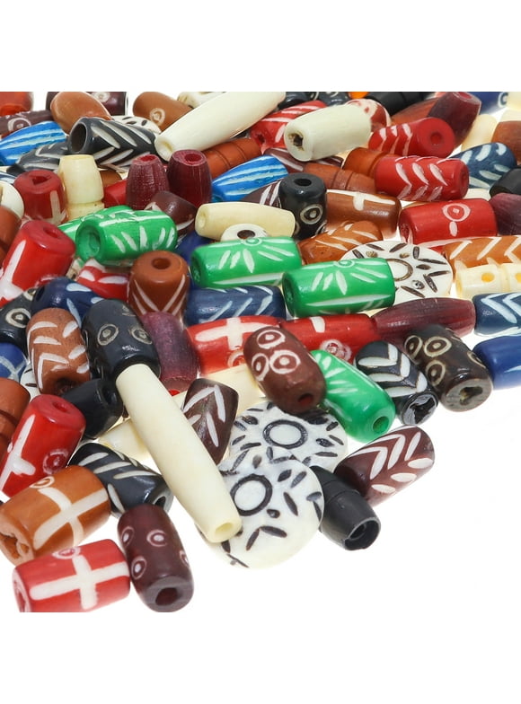 120 PCS Ox Bone Beads for Jewelry Making Adults, Large Natural Beads, Bulk Assorted Craft Buffalo Bone Beads