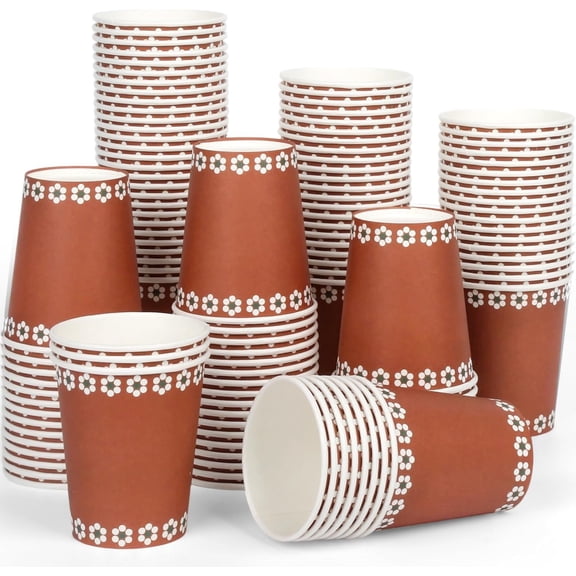 120 PCS Platos De Barro Mexicanos Mexican Paper Drinking Cups, Mexican Terracotta Flower Clay Pottery Paper Cups Party Supplies for Wedding Birthday Party Decorations Mexican Terracotta Flower