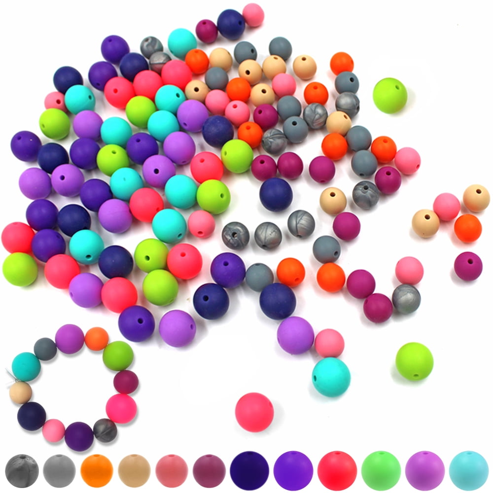 120 PCS Silicone Beads, AFUTNA 12mm \u0026 15mm Coloured Round Beads Silicone Beads Bulk , Silicone Beads for Keychain Making, DIY Necklace, Bracelets, Jewellery Crafts