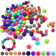 120 PCS Silicone Beads, AFUTNA 12mm & 15mm Coloured Round Beads Silicone Beads Bulk , Silicone Beads for Keychain Making, DIY Necklace, Bracelets, Jewellery Crafts