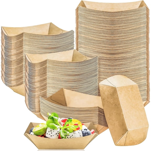 120 Pack 0.5 Lb Disposable Kraft Paper Food Boats, Small 1/2lb Paper Serving Trays for Fries, Tacos, Nachos, BBQ, Popcorn, Snacks, Desserts & Condiment Sauce Holders