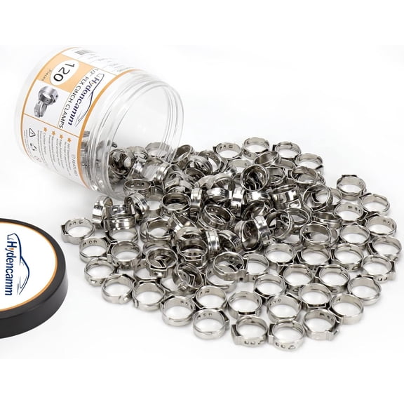 120 Pack 1/2 Inch PEX Cinch Clamps Rings, Premium 304 Stainless Steel Cinch Crimp Rings Pinch Clamps, Stepless Single Ear Hose Clamp for PEX Tubing Pipe Fitting Connections By (1/2"x120)