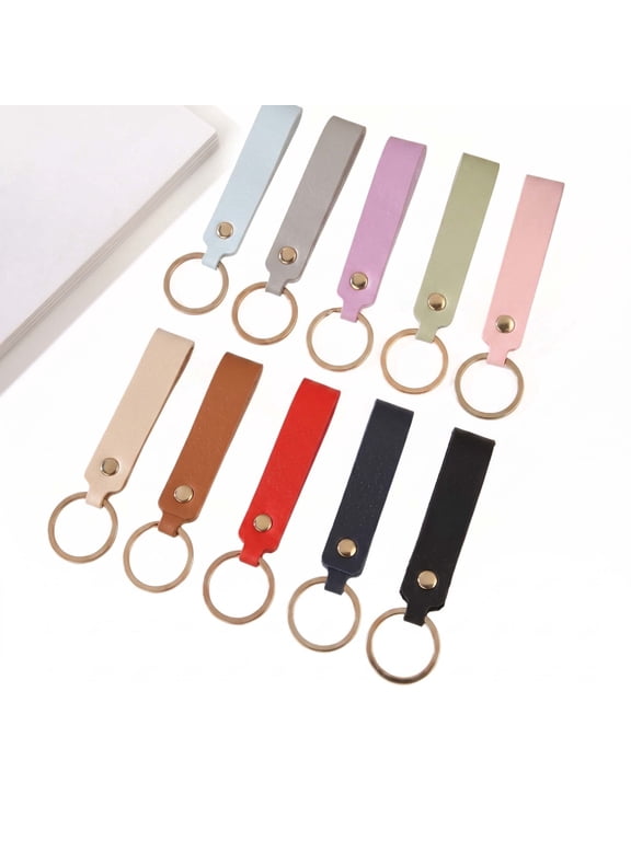 120 Pack 10 Colors PU Leather Keychain Blanks with Metal Rings for DIY Engraving Gifts