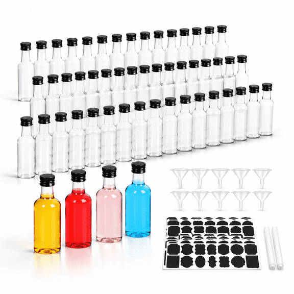120 Pack 2 Oz Plastic Mini Travel Bottles with Lids and Funnels for Cocktail Parties and Weddings