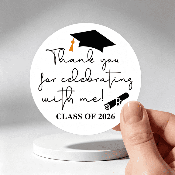 120 Pack 2026 Graduation Thank You Stickers  Black Class of 2026 Invitation Seals, 1.6 Inch Round Favor Labels for High School & College Graduation Party Decorations