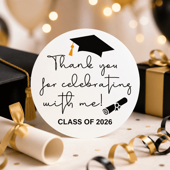 120 Pack 2026 Graduation Thank You Stickers Black Class of 2026 Invitation Seals, 1.6 Inch Round Favor Labels for High School & College Graduation Party Decorations