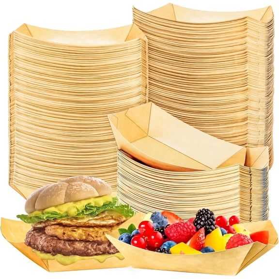 120 Pack 2Lb Paper Food Boat Trays Disposable Paper Boat Plate Containers, Kraft Food Serving Tray Boats Baskets for Snack Popcorn Dessert BBQ Hot Dog Burger Sandwich Taco Fries Nacho