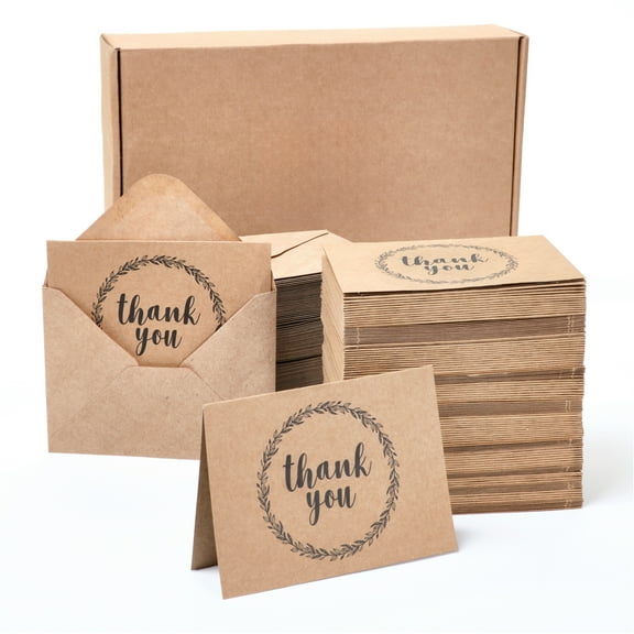 BEST PAPER GREETINGS Bulk Thank You Cards with Envelopes - 120 Pack, 3.5 x 5 In Kraft Brown Rustic Floral Wreath - Blank Thank You Cards with Envelopes & Notes for Wedding, Teachers & Kids