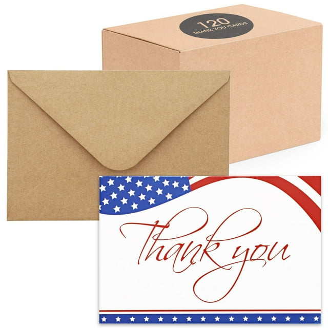 120 Pack 4x6inch Bulk Patriotic Thank You Cards with Envelopes for