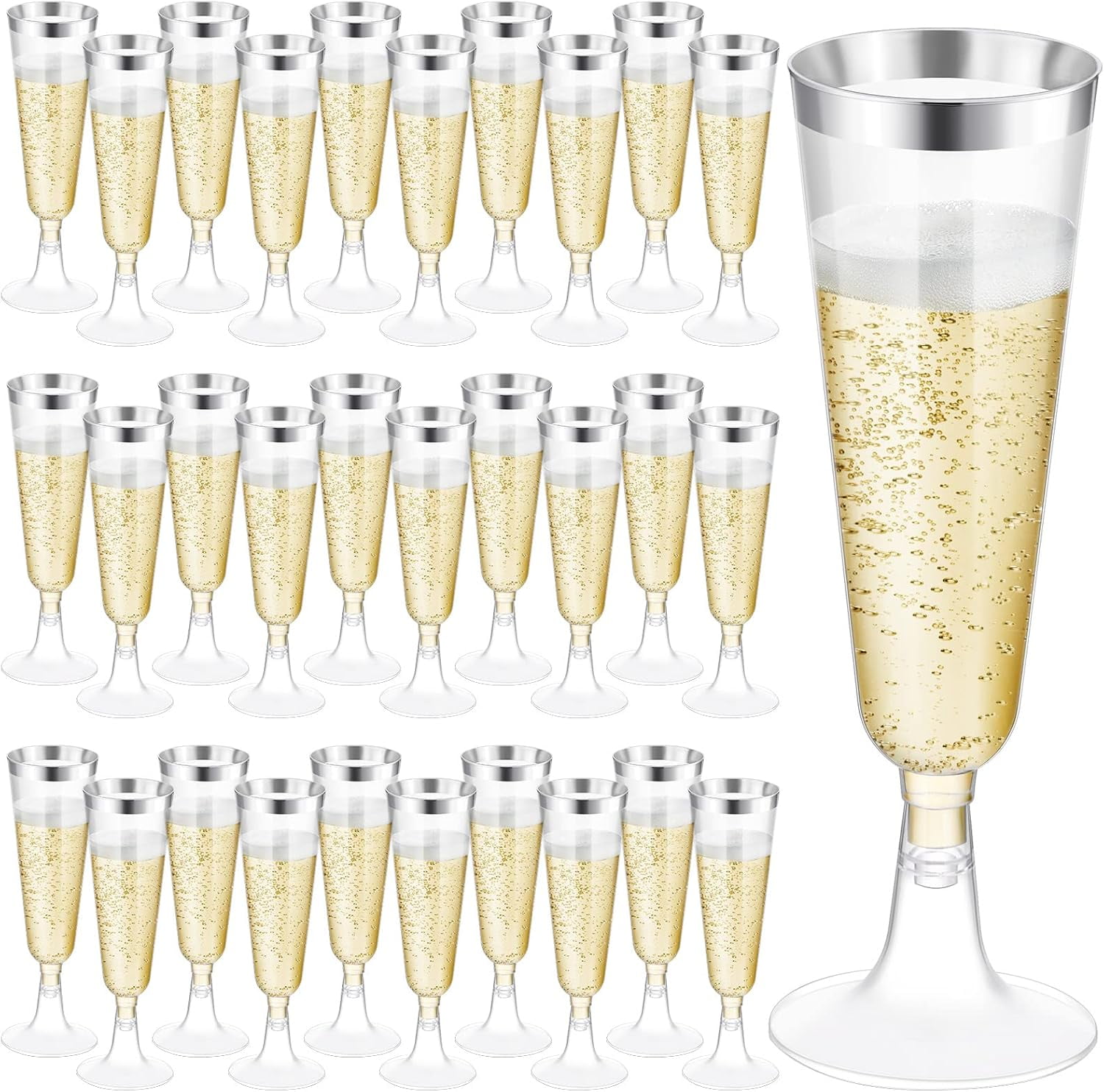 120 Pack 5 Ounces Plastic Champagne Flutes Disposable Plastic Champagne Glasses for Parties Clear Toasting Flutes Cocktail Cups for Wedding, Anniversary, Birthday (Gold)
