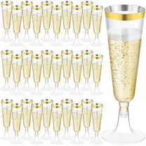120 Pack 5 Ounces Plastic Champagne Flutes Disposable Plastic Champagne Glasses for Parties Clear Toasting Flutes Cocktail Cups for Wedding, Anniversary, Birthday (Gold)