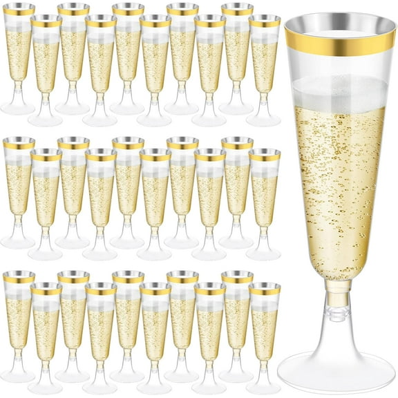 120 Pack 5 Ounces Plastic Champagne Flutes Disposable Plastic Champagne Glasses for Parties Clear Toasting Flutes Cocktail Cups for Wedding, Anniversary, Birthday (Gold)