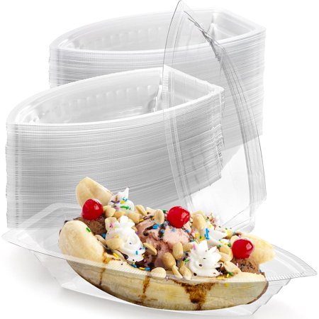 120 Pack Banana Split Boat Plate, 12 oz Disposable Plastic Food Boats, Food Grade Ice Cream Sundae Serving Bowls for Snack, Salad, Chip, Dessert Bowls for Party, Restaurants, Home