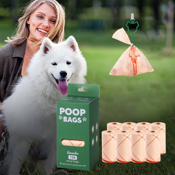 120-Pack Biodegradable Dog Waste Bags - Extra Thick Pet Cleanup Kit, Poop Bags, 9x13 Inch Leak-Proof Cornstarch Material, for Dog Walking/Litter Box, Eco-Friendly Disposal System, Pink