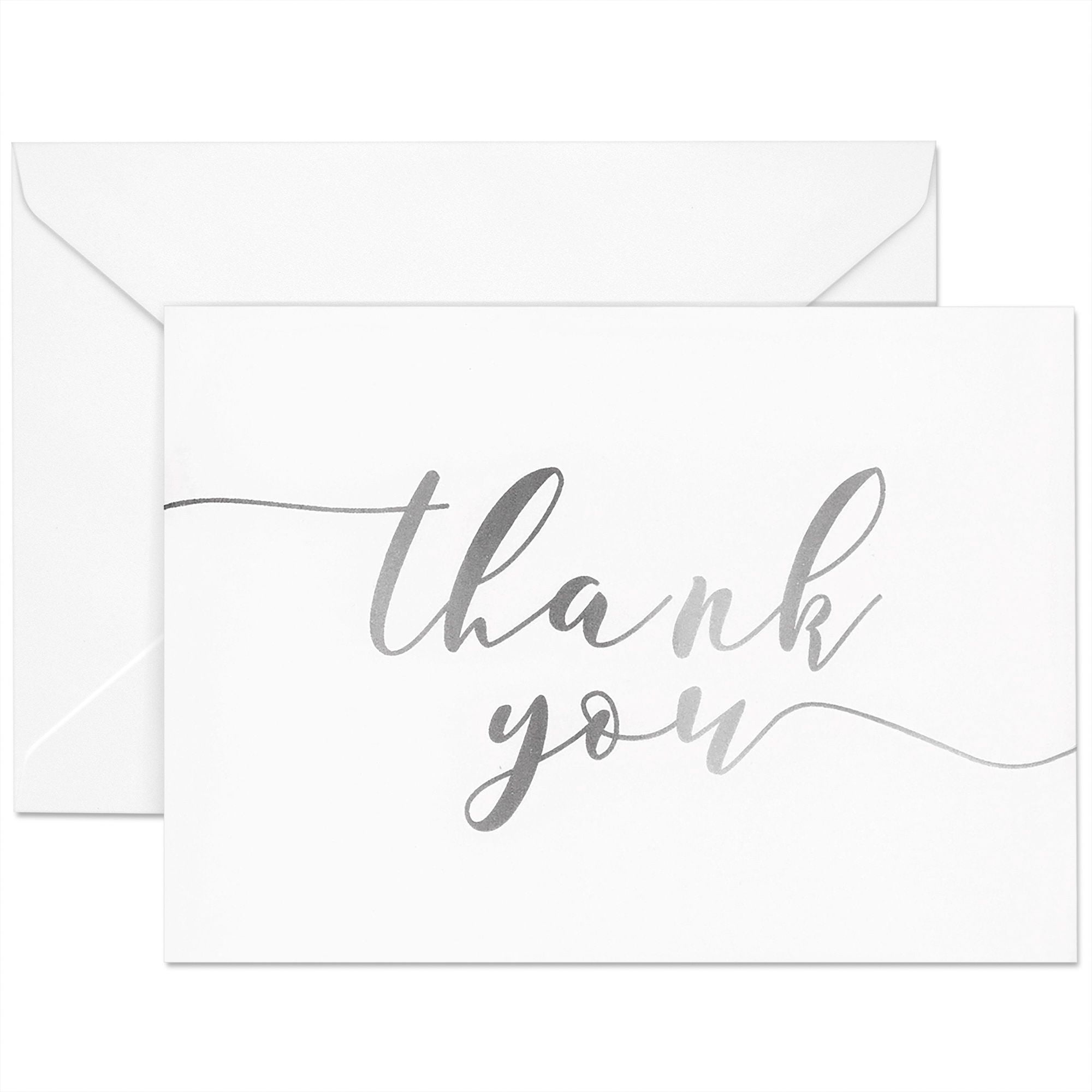 120 Pack Blank Thank You Cards with Envelopes, Silver Foil for Wedding