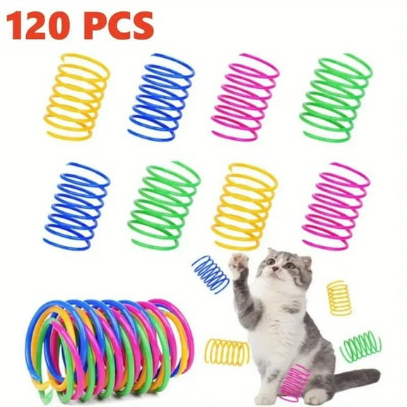 120 Pack Cat Spring Toy, Interactive Cat Toy For Indoor Cats Plastic Coils Colorful Springs Cat Toys Active Healthy Fitness Play Coil Spiral Springs Kitten Toys For Swatting, Biting, Hunting
