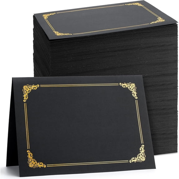 120 Pack Certificate Holders Bulk, Diploma Covers Foil Border, Document Covers for Letter Size 8.5x11 Award , Cardstock, Document Papers, Paper Card Stock (Black)