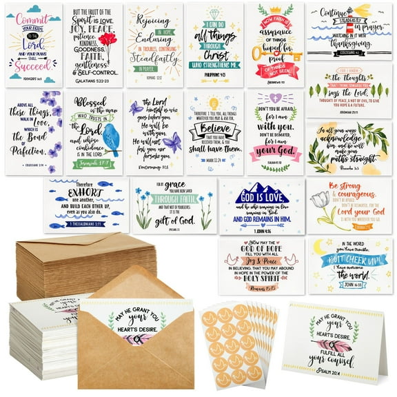 120 Pack Christian Greeting Cards Bulk with Envelopes, Religious Encouragement Scripture, 20 Inspirational Bible Verse Designs (4x6 In)