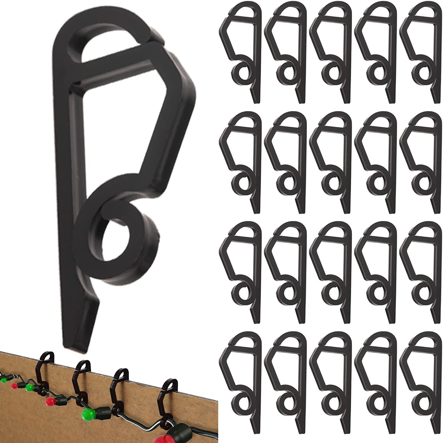120 Pack Christmas Light Clips Outdoor - Black Plastic Weatherproof Christmas Light Hangers Gutter Hooks for Christmas Holiday Decoration String Lights